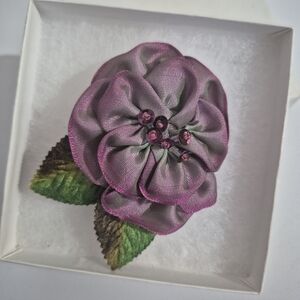 Silk Flower Heirloom Hat Brooch Purple